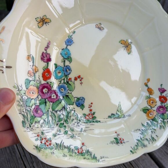 Crown Staffordshire Floral Cake Plate Serving Tray Bone China Gold Border 10" - Picture 16 of 16